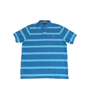 Vineyard Vines Blue & Teal Striped Short Sleeve Preppy‎ Polo Shirt